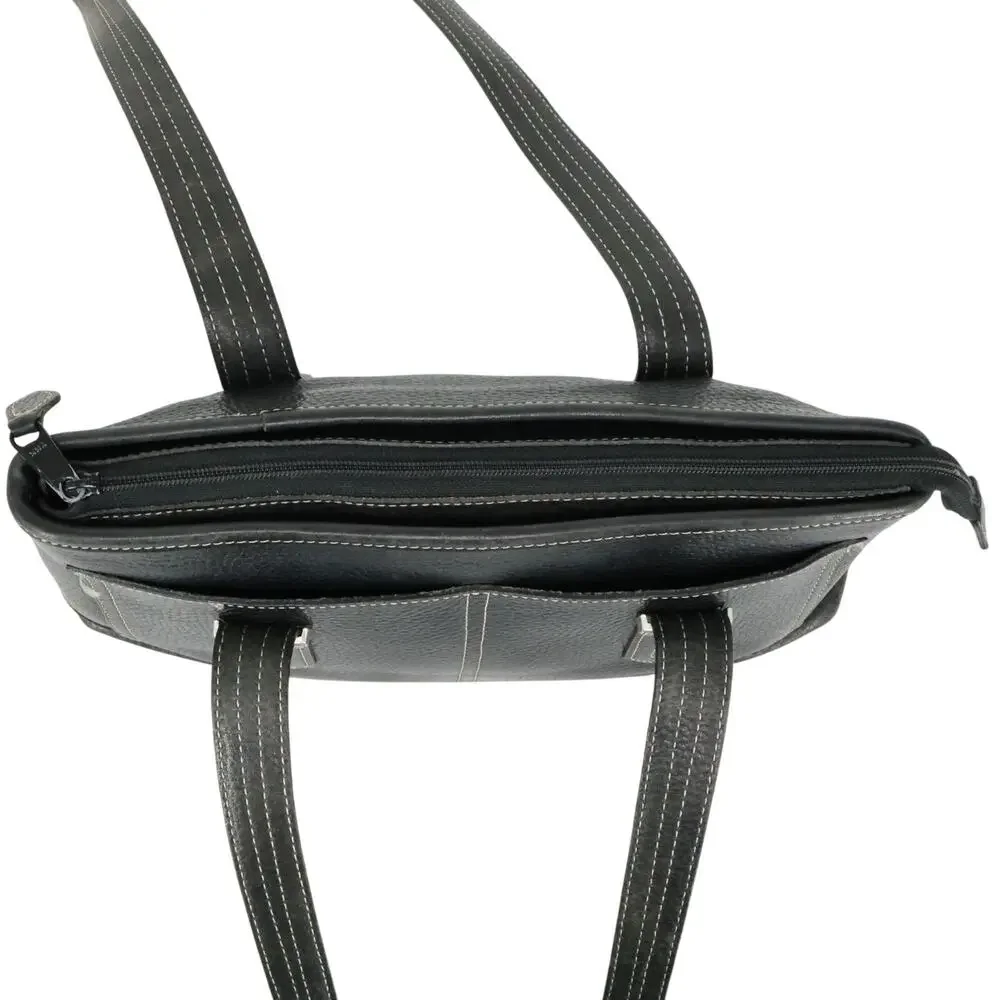 Brighton Handbag Womens Black Pebbled Leather Shoulder Bag Zip Double Handle